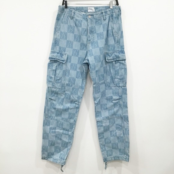 Blue Sky Inn Denim - Blue Sky Inn Cargo Jeans Blue Denim Womens Size Small Monogrammed B Light Wash